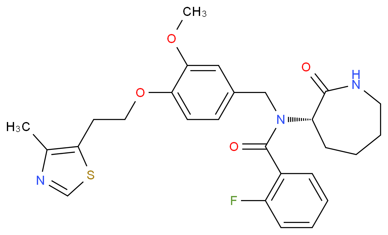 2-fluoro-N-{3-methoxy-4-[2-(4-methyl-1,3-thiazol-5-yl)ethoxy]benzyl}-N-[(3S)-2-oxo-3-azepanyl]benzamide_Molecular_structure_CAS_)