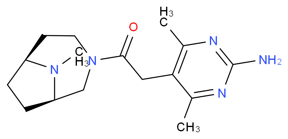 4,6-dimethyl-5-{2-[(1R*,6S*)-9-methyl-3,9-diazabicyclo[4.2.1]non-3-yl]-2-oxoethyl}pyrimidin-2-amine_Molecular_structure_CAS_)