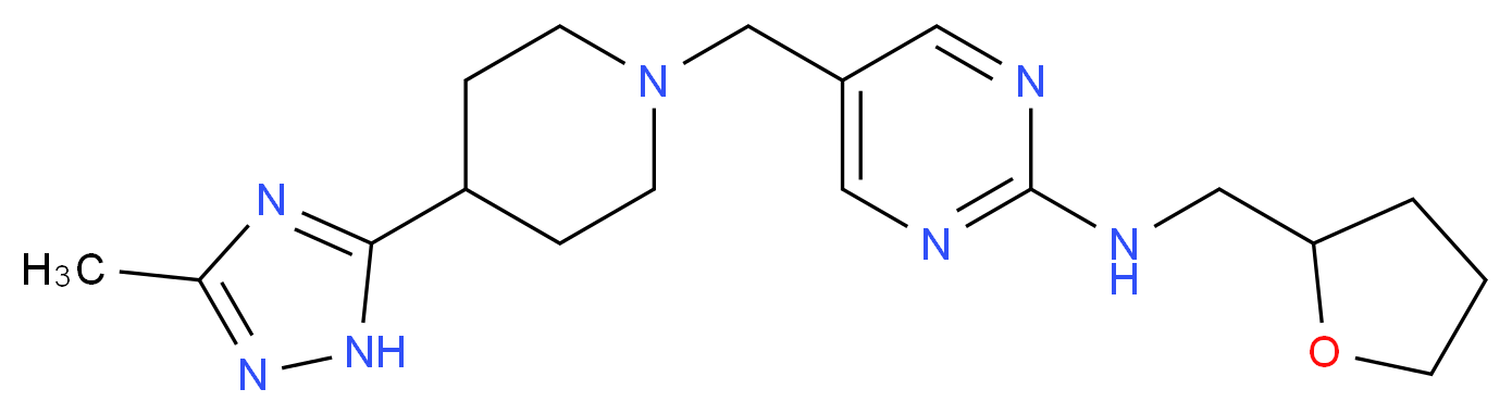 5-{[4-(3-methyl-1H-1,2,4-triazol-5-yl)piperidin-1-yl]methyl}-N-(tetrahydrofuran-2-ylmethyl)pyrimidin-2-amine_Molecular_structure_CAS_)