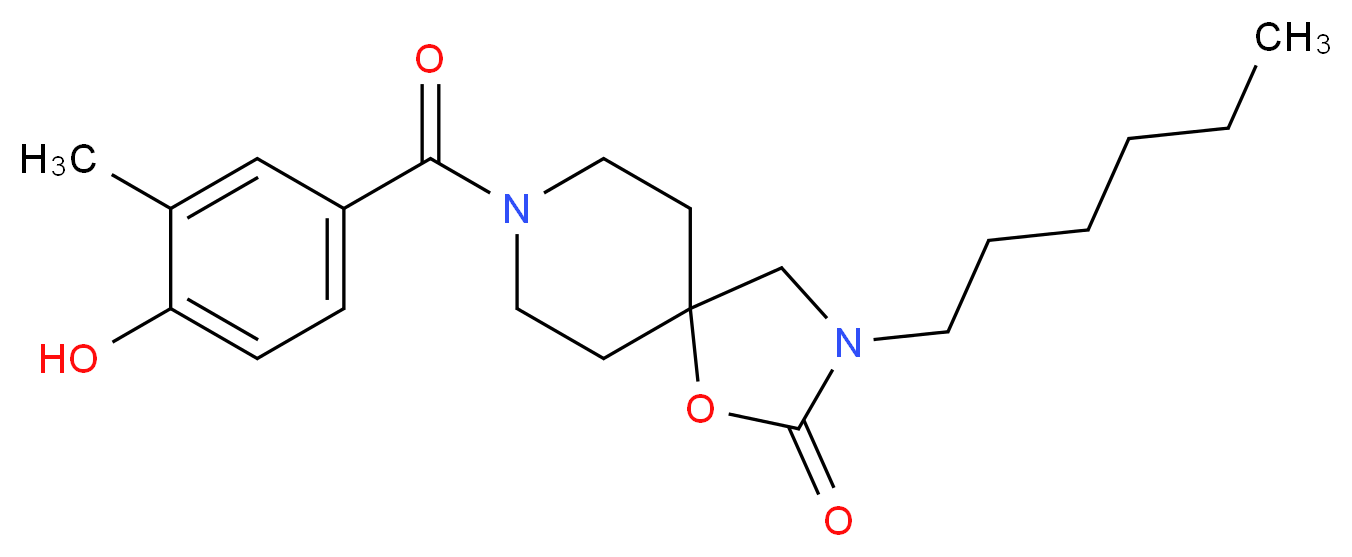 3-hexyl-8-(4-hydroxy-3-methylbenzoyl)-1-oxa-3,8-diazaspiro[4.5]decan-2-one_Molecular_structure_CAS_)