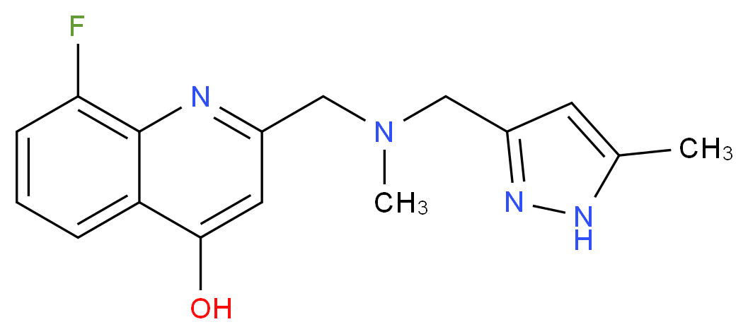 8-fluoro-2-({methyl[(5-methyl-1H-pyrazol-3-yl)methyl]amino}methyl)quinolin-4-ol_Molecular_structure_CAS_)