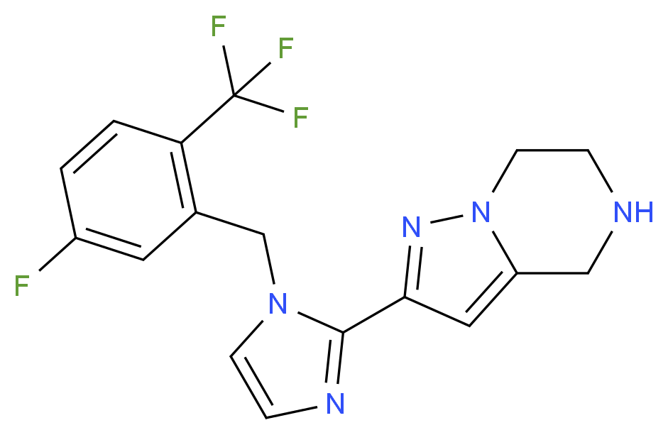 2-{1-[5-fluoro-2-(trifluoromethyl)benzyl]-1H-imidazol-2-yl}-4,5,6,7-tetrahydropyrazolo[1,5-a]pyrazine_Molecular_structure_CAS_)