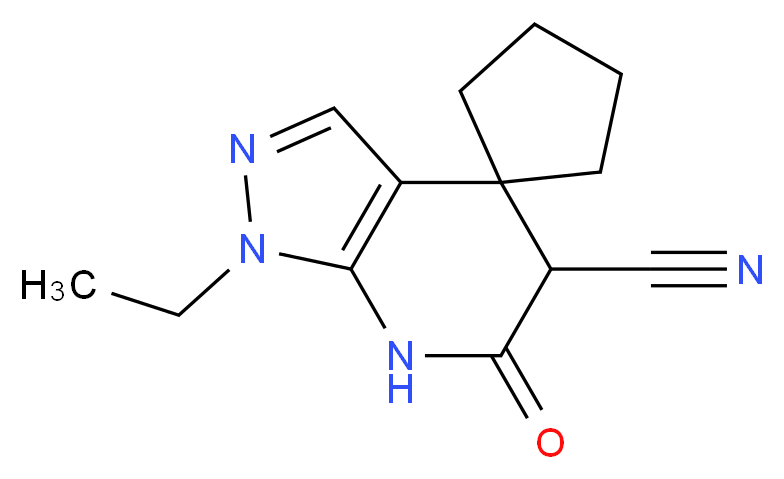 1'-ethyl-6'-oxo-1',5',6',7'-tetrahydrospiro[cyclopentane-1,4'-pyrazolo[3,4-b]pyridine]-5'-carbonitrile_Molecular_structure_CAS_)