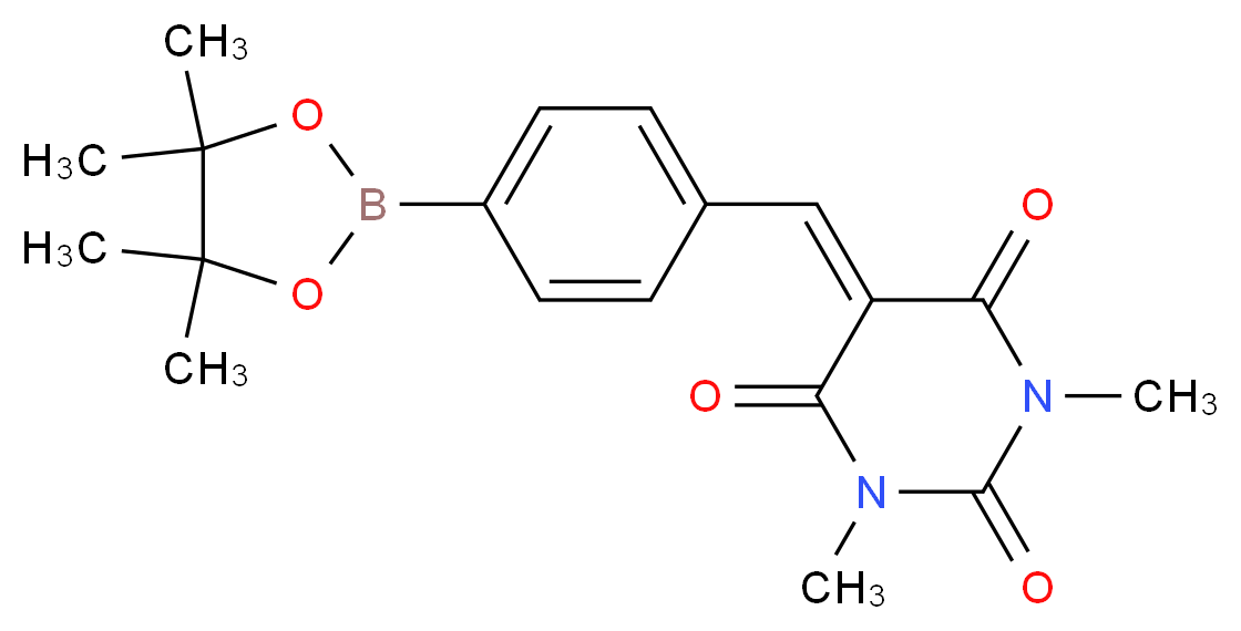 1-(5-Benzylidene-1,3-dimethylpyrimidine-2,4,6(1H,3H,5H)-trione)-4-boronic acid pinacol ester_Molecular_structure_CAS_)