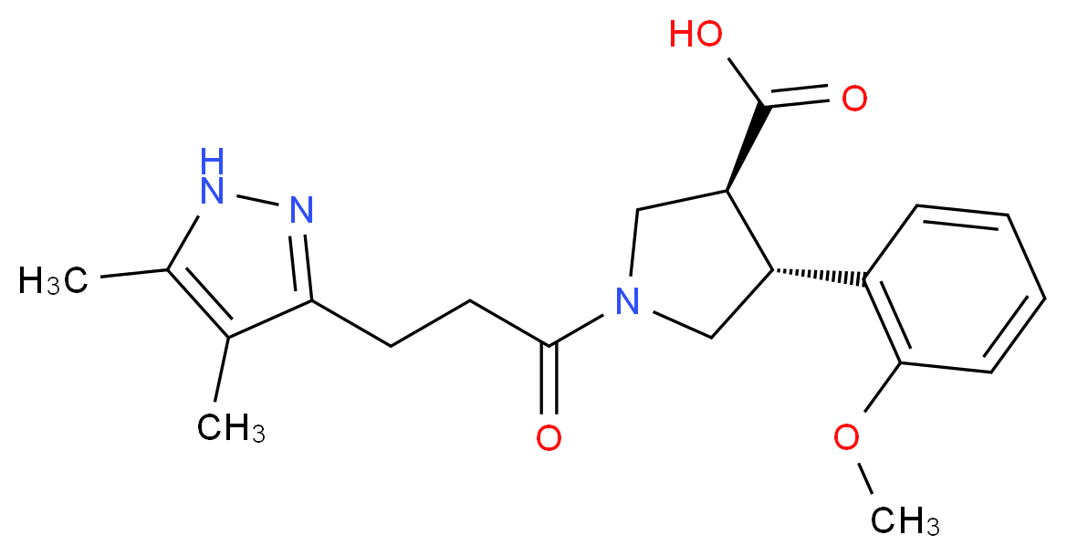 (3S*,4R*)-1-[3-(4,5-dimethyl-1H-pyrazol-3-yl)propanoyl]-4-(2-methoxyphenyl)pyrrolidine-3-carboxylic acid_Molecular_structure_CAS_)