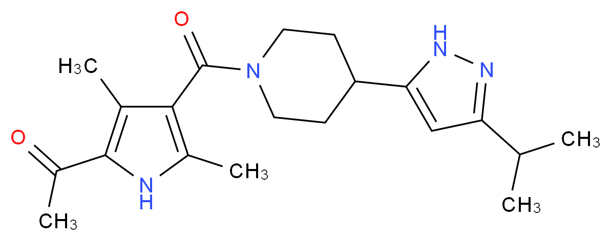 1-(4-{[4-(3-isopropyl-1H-pyrazol-5-yl)piperidin-1-yl]carbonyl}-3,5-dimethyl-1H-pyrrol-2-yl)ethanone_Molecular_structure_CAS_)