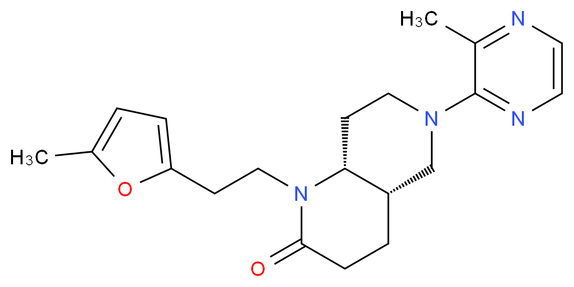(4aS*,8aR*)-1-[2-(5-methyl-2-furyl)ethyl]-6-(3-methylpyrazin-2-yl)octahydro-1,6-naphthyridin-2(1H)-one_Molecular_structure_CAS_)