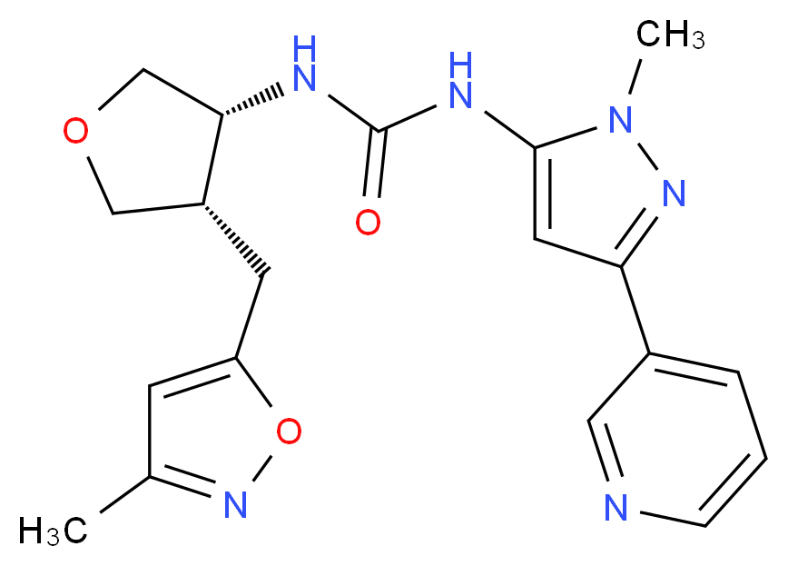 N-{(3R*,4S*)-4-[(3-methylisoxazol-5-yl)methyl]tetrahydrofuran-3-yl}-N'-(1-methyl-3-pyridin-3-yl-1H-pyrazol-5-yl)urea_Molecular_structure_CAS_)