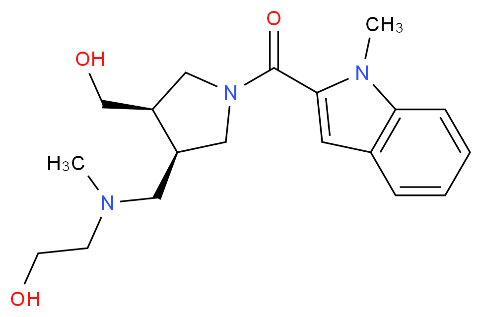 2-[({(3R*,4R*)-4-(hydroxymethyl)-1-[(1-methyl-1H-indol-2-yl)carbonyl]pyrrolidin-3-yl}methyl)(methyl)amino]ethanol_Molecular_structure_CAS_)