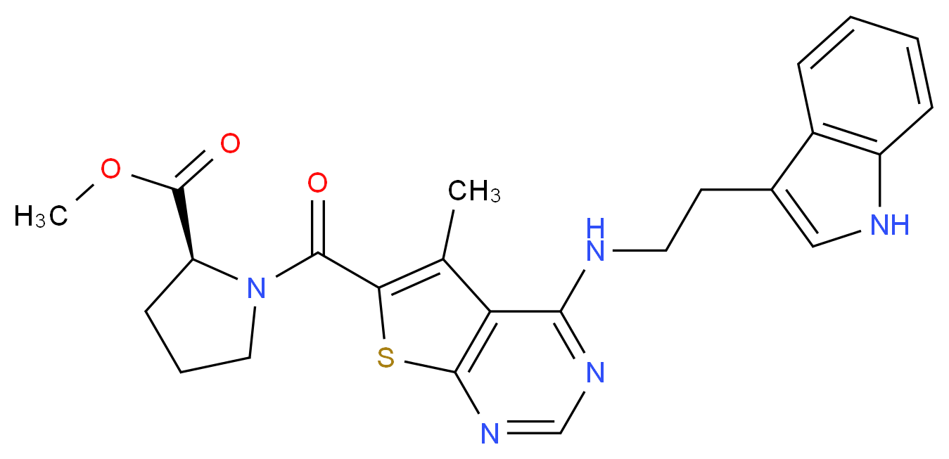 methyl 1-[(4-{[2-(1H-indol-3-yl)ethyl]amino}-5-methylthieno[2,3-d]pyrimidin-6-yl)carbonyl]-L-prolinate_Molecular_structure_CAS_)
