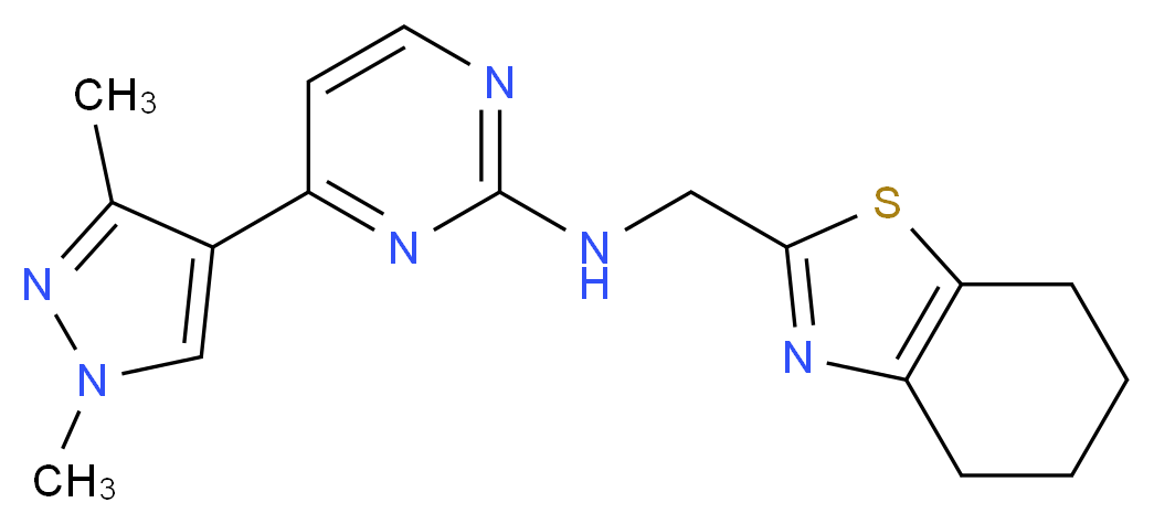 4-(1,3-dimethyl-1H-pyrazol-4-yl)-N-(4,5,6,7-tetrahydro-1,3-benzothiazol-2-ylmethyl)pyrimidin-2-amine_Molecular_structure_CAS_)