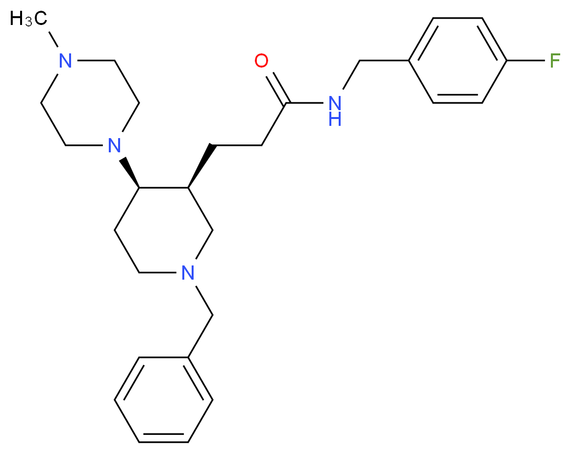 3-[(3S*,4R*)-1-benzyl-4-(4-methyl-1-piperazinyl)-3-piperidinyl]-N-(4-fluorobenzyl)propanamide_Molecular_structure_CAS_)