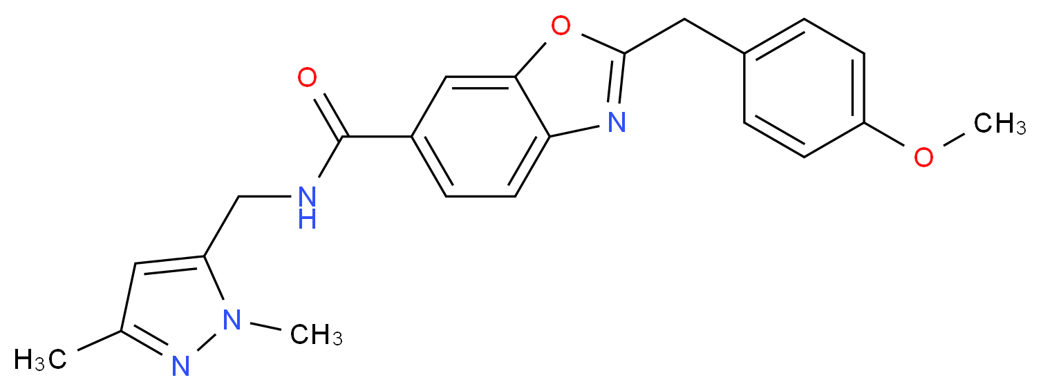 N-[(1,3-dimethyl-1H-pyrazol-5-yl)methyl]-2-(4-methoxybenzyl)-1,3-benzoxazole-6-carboxamide_Molecular_structure_CAS_)