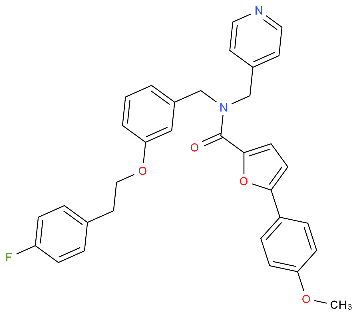 N-{3-[2-(4-fluorophenyl)ethoxy]benzyl}-5-(4-methoxyphenyl)-N-(4-pyridinylmethyl)-2-furamide_Molecular_structure_CAS_)