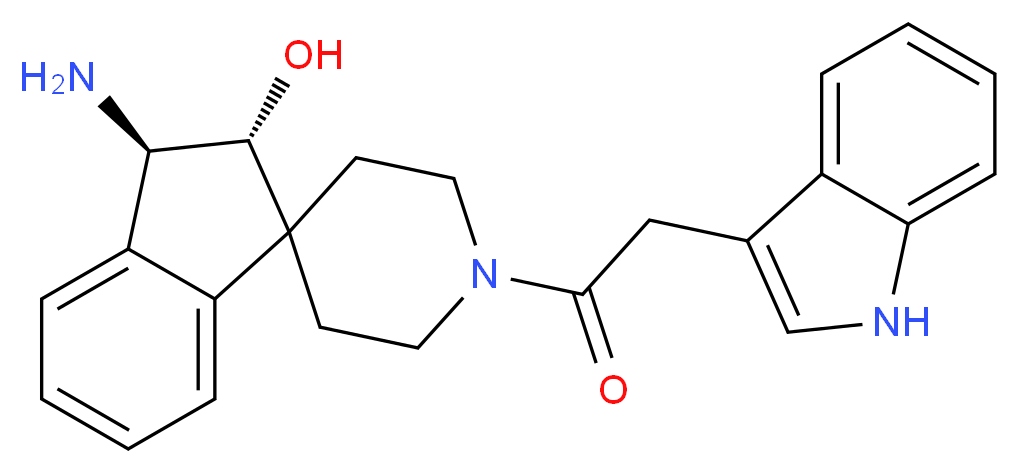 (2R*,3R*)-3-amino-1'-(1H-indol-3-ylacetyl)-2,3-dihydrospiro[indene-1,4'-piperidin]-2-ol_Molecular_structure_CAS_)