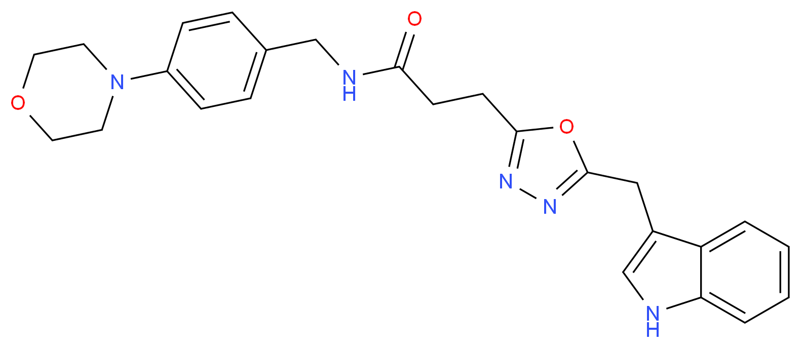3-[5-(1H-indol-3-ylmethyl)-1,3,4-oxadiazol-2-yl]-N-[4-(4-morpholinyl)benzyl]propanamide_Molecular_structure_CAS_)