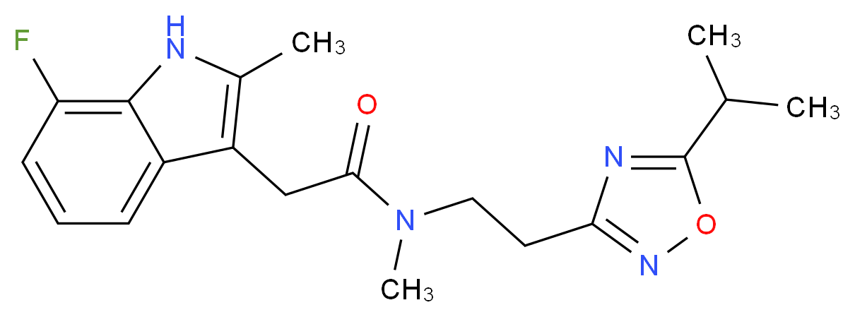 2-(7-fluoro-2-methyl-1H-indol-3-yl)-N-[2-(5-isopropyl-1,2,4-oxadiazol-3-yl)ethyl]-N-methylacetamide_Molecular_structure_CAS_)