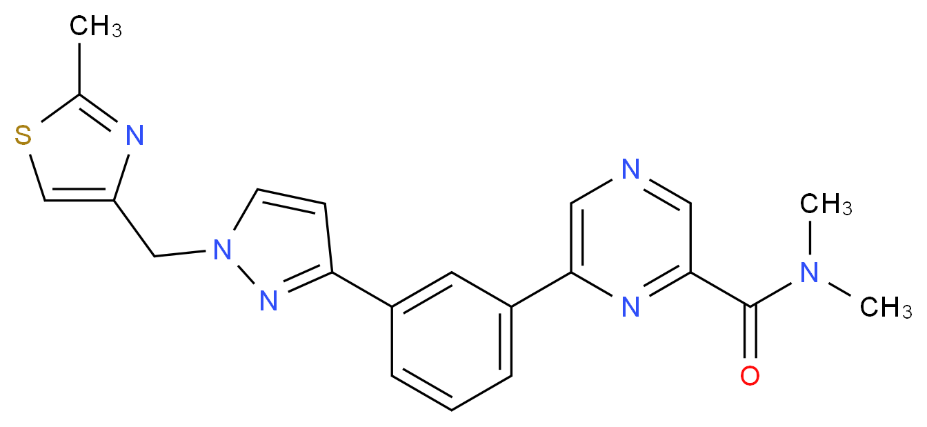 N,N-dimethyl-6-(3-{1-[(2-methyl-1,3-thiazol-4-yl)methyl]-1H-pyrazol-3-yl}phenyl)-2-pyrazinecarboxamide_Molecular_structure_CAS_)