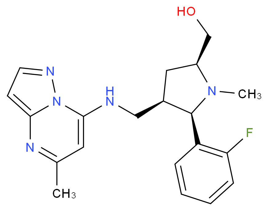 ((2S*,4R*,5R*)-5-(2-fluorophenyl)-1-methyl-4-{[(5-methylpyrazolo[1,5-a]pyrimidin-7-yl)amino]methyl}-2-pyrrolidinyl)methanol_Molecular_structure_CAS_)