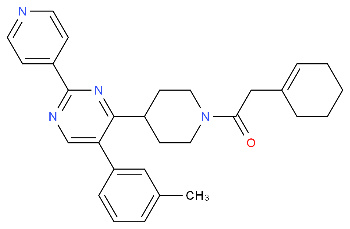 4-[1-(1-cyclohexen-1-ylacetyl)-4-piperidinyl]-5-(3-methylphenyl)-2-(4-pyridinyl)pyrimidine_Molecular_structure_CAS_)