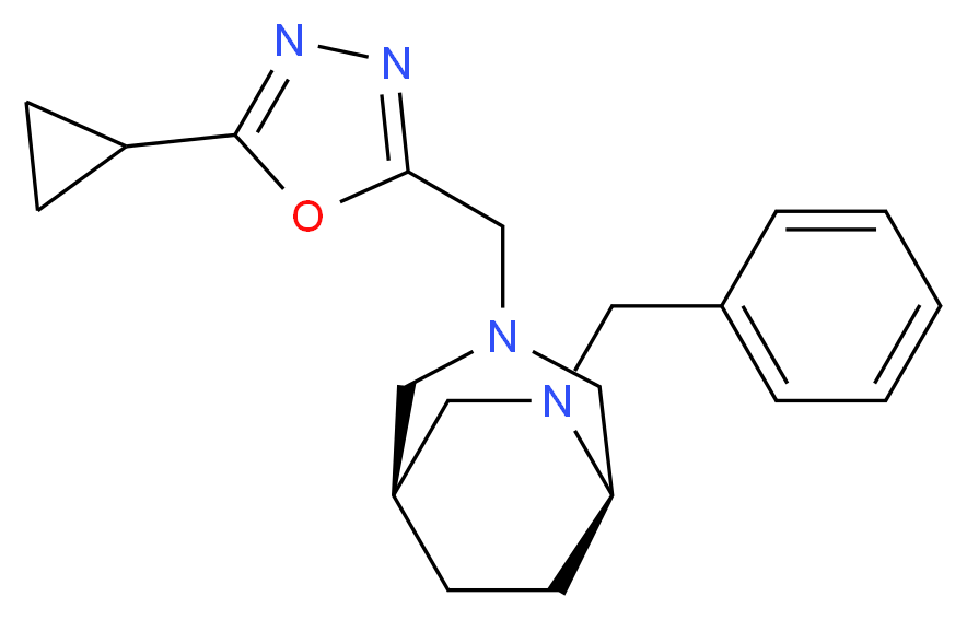 (1S*,5R*)-6-benzyl-3-[(5-cyclopropyl-1,3,4-oxadiazol-2-yl)methyl]-3,6-diazabicyclo[3.2.2]nonane_Molecular_structure_CAS_)
