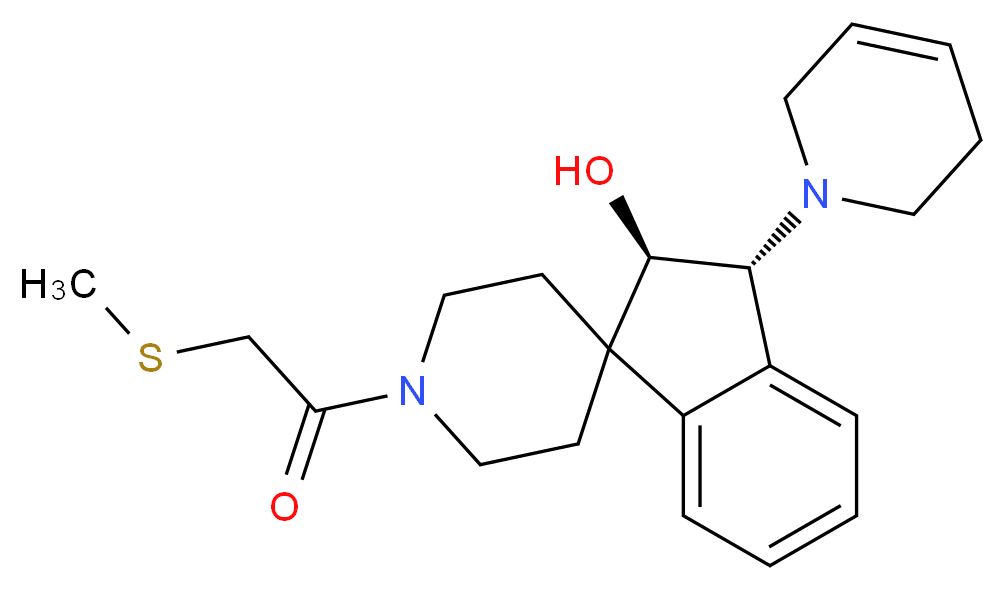 (2R*,3R*)-3-(3,6-dihydro-1(2H)-pyridinyl)-1'-[(methylthio)acetyl]-2,3-dihydrospiro[indene-1,4'-piperidin]-2-ol_Molecular_structure_CAS_)