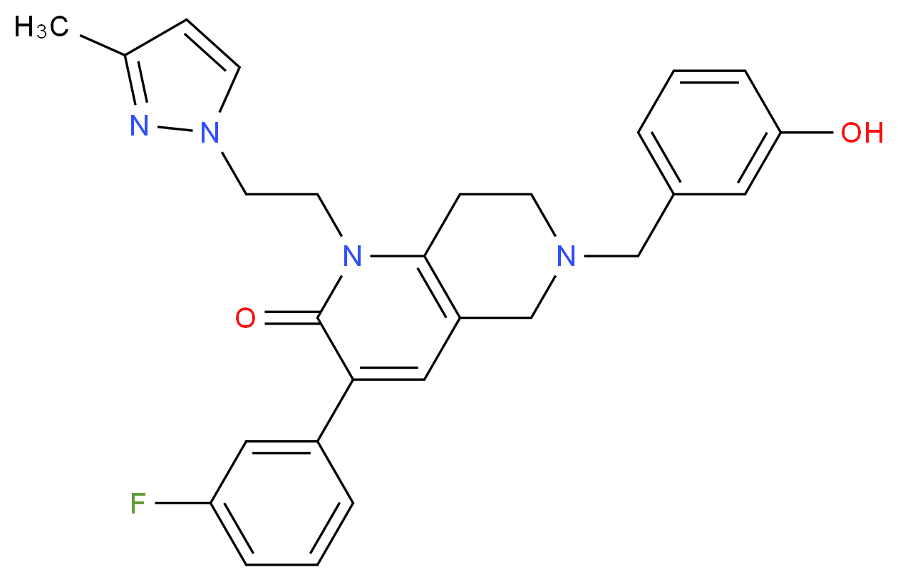 3-(3-fluorophenyl)-6-(3-hydroxybenzyl)-1-[2-(3-methyl-1H-pyrazol-1-yl)ethyl]-5,6,7,8-tetrahydro-1,6-naphthyridin-2(1H)-one_Molecular_structure_CAS_)