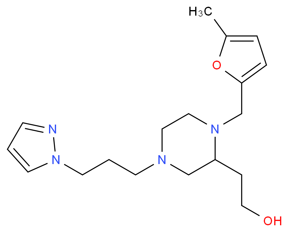 2-{1-[(5-methyl-2-furyl)methyl]-4-[3-(1H-pyrazol-1-yl)propyl]-2-piperazinyl}ethanol_Molecular_structure_CAS_)