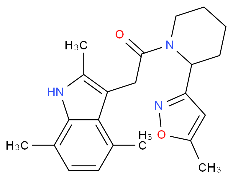 2,4,7-trimethyl-3-{2-[2-(5-methyl-3-isoxazolyl)-1-piperidinyl]-2-oxoethyl}-1H-indole_Molecular_structure_CAS_)