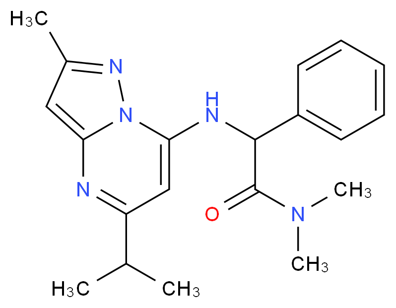 2-[(5-isopropyl-2-methylpyrazolo[1,5-a]pyrimidin-7-yl)amino]-N,N-dimethyl-2-phenylacetamide_Molecular_structure_CAS_)