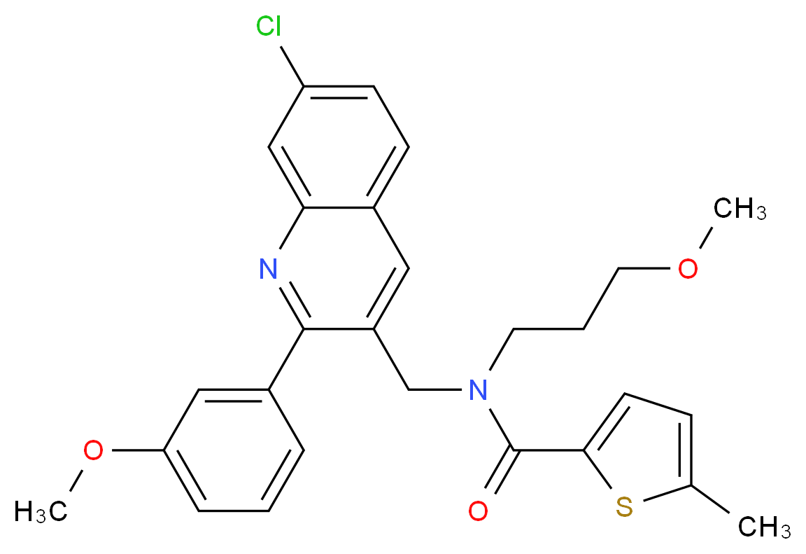 N-{[7-chloro-2-(3-methoxyphenyl)-3-quinolinyl]methyl}-N-(3-methoxypropyl)-5-methyl-2-thiophenecarboxamide_Molecular_structure_CAS_)