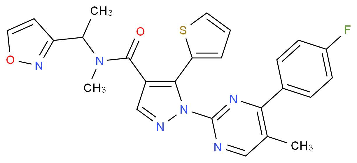 1-[4-(4-fluorophenyl)-5-methyl-2-pyrimidinyl]-N-[1-(3-isoxazolyl)ethyl]-N-methyl-5-(2-thienyl)-1H-pyrazole-4-carboxamide_Molecular_structure_CAS_)