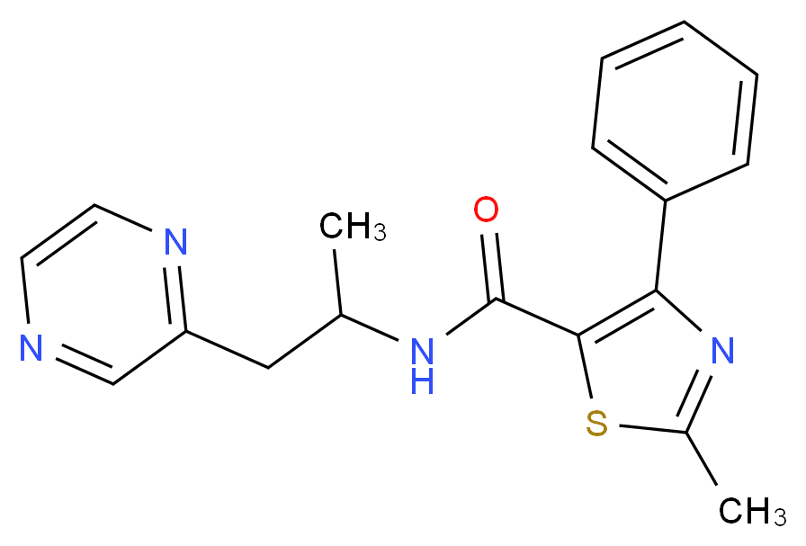 2-methyl-N-(1-methyl-2-pyrazin-2-ylethyl)-4-phenyl-1,3-thiazole-5-carboxamide_Molecular_structure_CAS_)