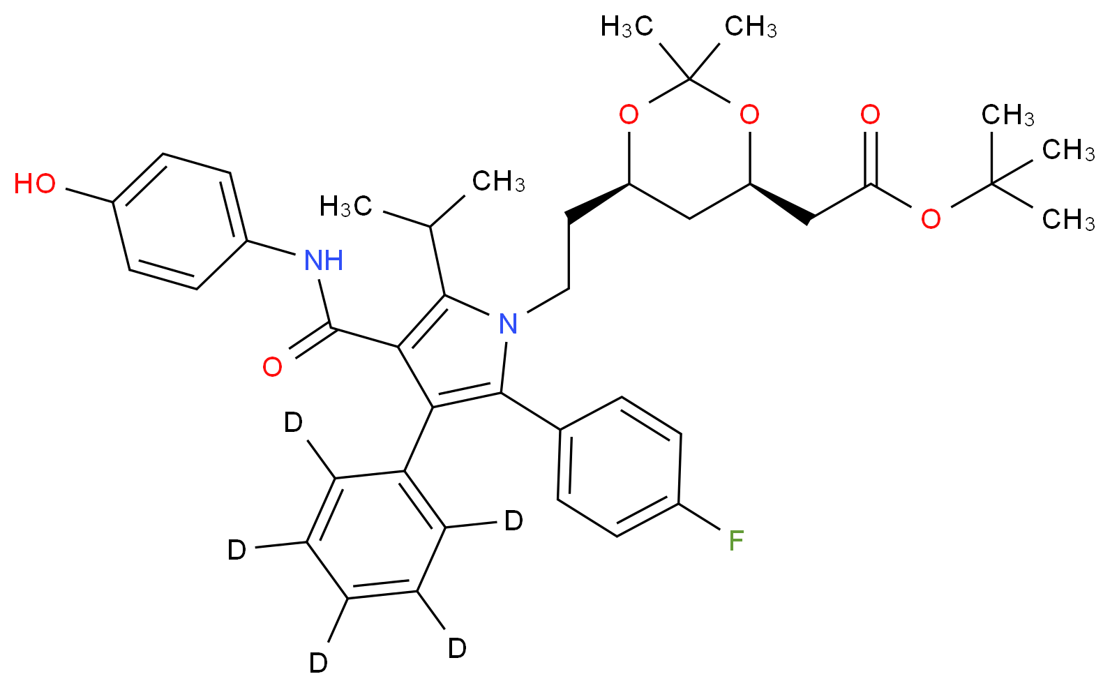 (6-{2-[2-(4-Fluorophenyl)-4-(4-hydroxy-phenylcarbamoyl)-5-isopropyl-3-phenyl-d5-pyrrol-1-yl]-ethyl}-2,2-dimethyl-[1,3]-dioxane-4-yl)-acetic Acid, tert-Butyl Ester_Molecular_structure_CAS_265989-38-6)
