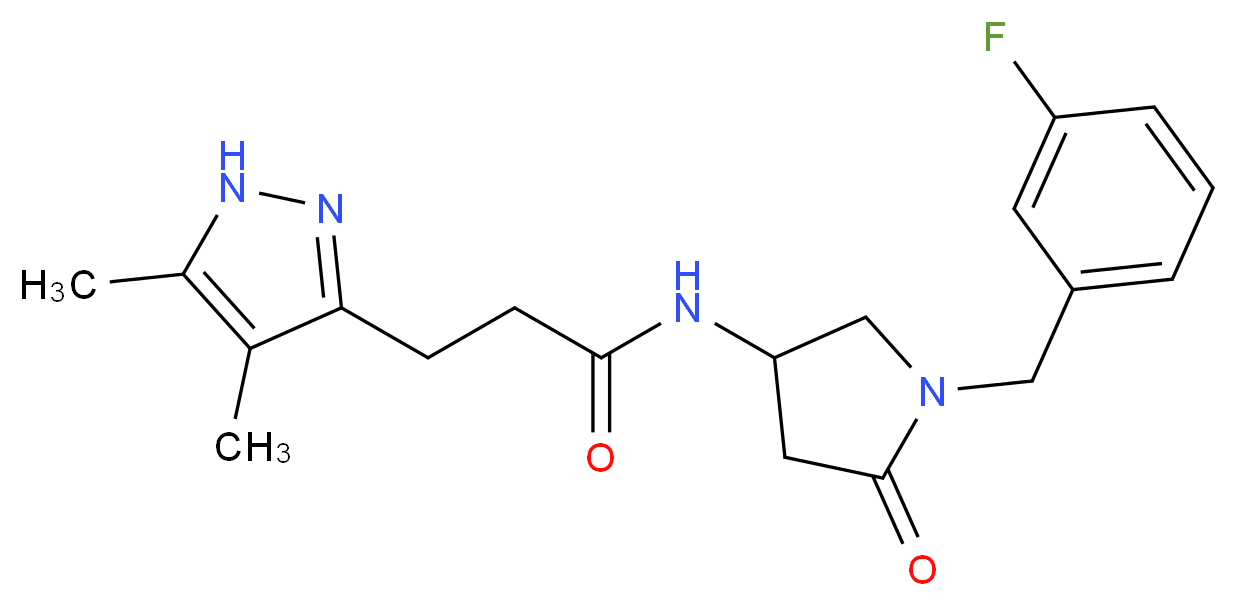 3-(4,5-dimethyl-1H-pyrazol-3-yl)-N-[1-(3-fluorobenzyl)-5-oxopyrrolidin-3-yl]propanamide_Molecular_structure_CAS_)