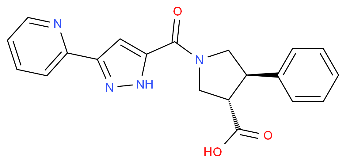 (3S*,4R*)-4-phenyl-1-[(3-pyridin-2-yl-1H-pyrazol-5-yl)carbonyl]pyrrolidine-3-carboxylic acid_Molecular_structure_CAS_)