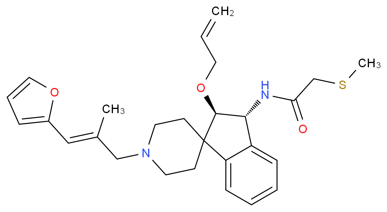N-{(2R*,3R*)-2-(allyloxy)-1'-[(2E)-3-(2-furyl)-2-methyl-2-propen-1-yl]-2,3-dihydrospiro[indene-1,4'-piperidin]-3-yl}-2-(methylthio)acetamide_Molecular_structure_CAS_)