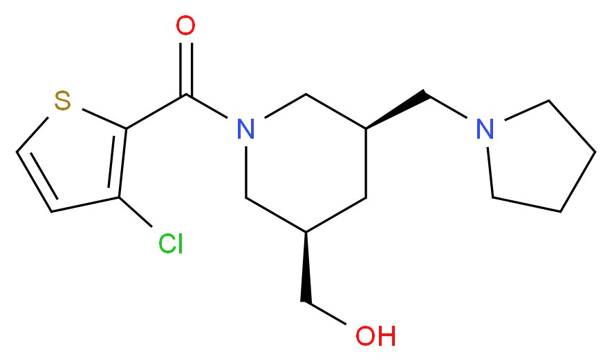 [(3R*,5R*)-1-[(3-chloro-2-thienyl)carbonyl]-5-(1-pyrrolidinylmethyl)-3-piperidinyl]methanol_Molecular_structure_CAS_)