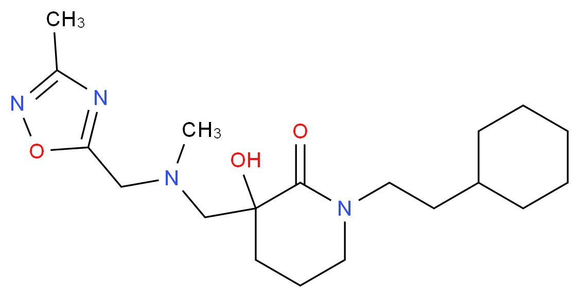1-(2-cyclohexylethyl)-3-hydroxy-3-({methyl[(3-methyl-1,2,4-oxadiazol-5-yl)methyl]amino}methyl)piperidin-2-one_Molecular_structure_CAS_)