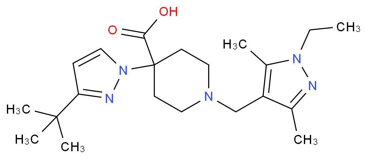4-(3-tert-butyl-1H-pyrazol-1-yl)-1-[(1-ethyl-3,5-dimethyl-1H-pyrazol-4-yl)methyl]piperidine-4-carboxylic acid_Molecular_structure_CAS_)