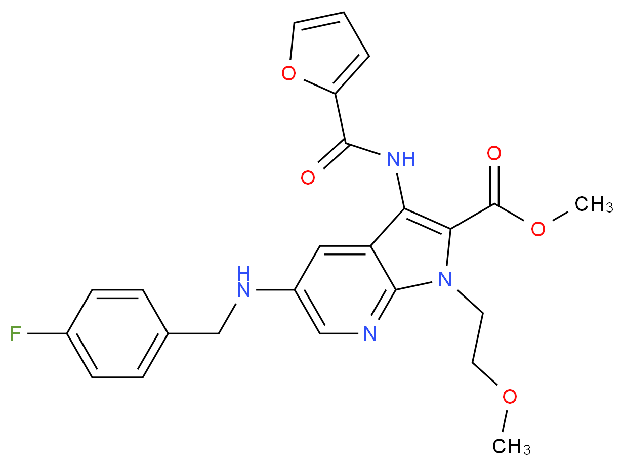 methyl 5-[(4-fluorobenzyl)amino]-3-(2-furoylamino)-1-(2-methoxyethyl)-1H-pyrrolo[2,3-b]pyridine-2-carboxylate_Molecular_structure_CAS_)