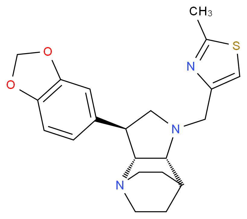 (2R*,3S*,6R*)-3-(1,3-benzodioxol-5-yl)-5-[(2-methyl-1,3-thiazol-4-yl)methyl]-1,5-diazatricyclo[5.2.2.0~2,6~]undecane_Molecular_structure_CAS_)