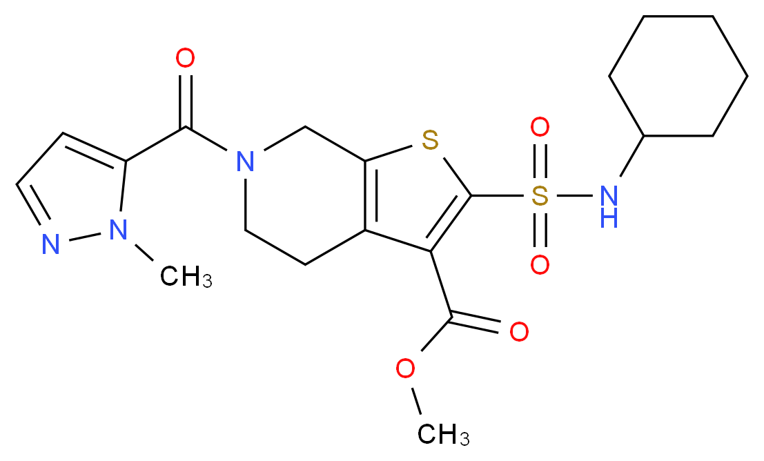 methyl 2-[(cyclohexylamino)sulfonyl]-6-[(1-methyl-1H-pyrazol-5-yl)carbonyl]-4,5,6,7-tetrahydrothieno[2,3-c]pyridine-3-carboxylate_Molecular_structure_CAS_)