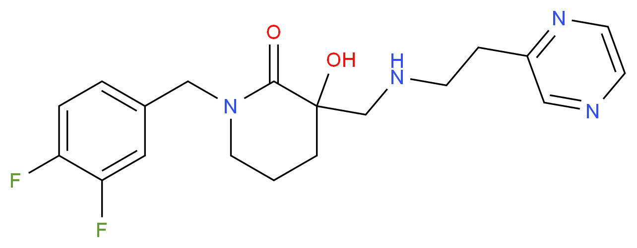 1-(3,4-difluorobenzyl)-3-hydroxy-3-{[(2-pyrazin-2-ylethyl)amino]methyl}piperidin-2-one_Molecular_structure_CAS_)