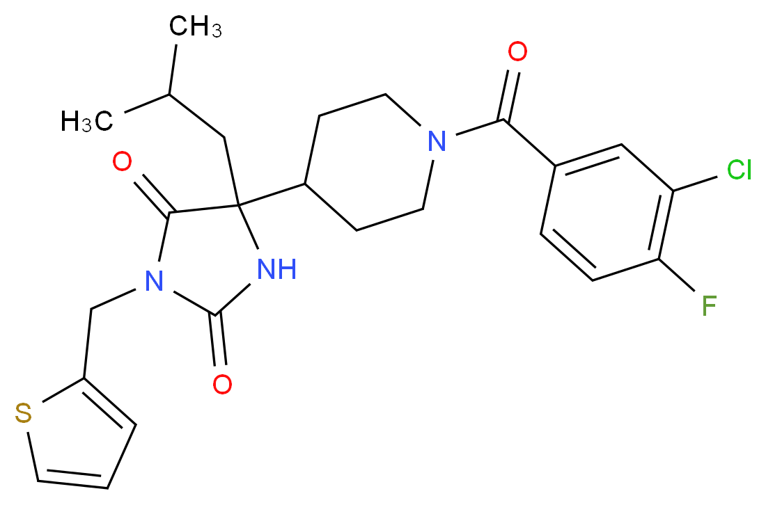 5-[1-(3-chloro-4-fluorobenzoyl)-4-piperidinyl]-5-isobutyl-3-(2-thienylmethyl)-2,4-imidazolidinedione_Molecular_structure_CAS_)