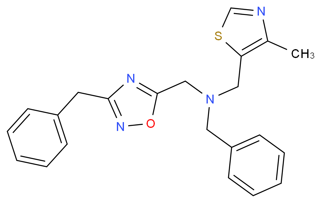 N-benzyl-1-(3-benzyl-1,2,4-oxadiazol-5-yl)-N-[(4-methyl-1,3-thiazol-5-yl)methyl]methanamine_Molecular_structure_CAS_)