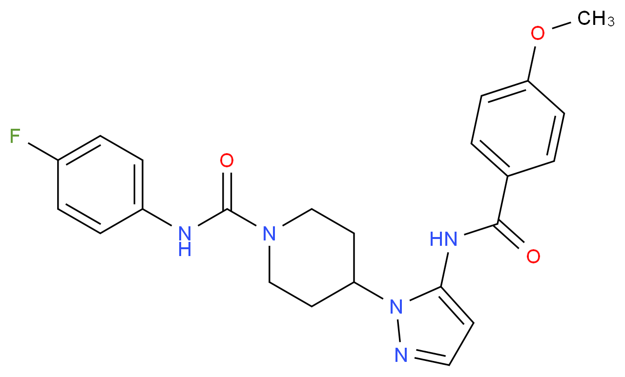 N-(4-fluorophenyl)-4-{5-[(4-methoxybenzoyl)amino]-1H-pyrazol-1-yl}-1-piperidinecarboxamide_Molecular_structure_CAS_)