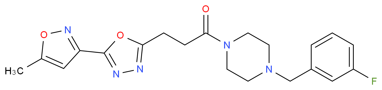 1-(3-fluorobenzyl)-4-{3-[5-(5-methyl-3-isoxazolyl)-1,3,4-oxadiazol-2-yl]propanoyl}piperazine_Molecular_structure_CAS_)