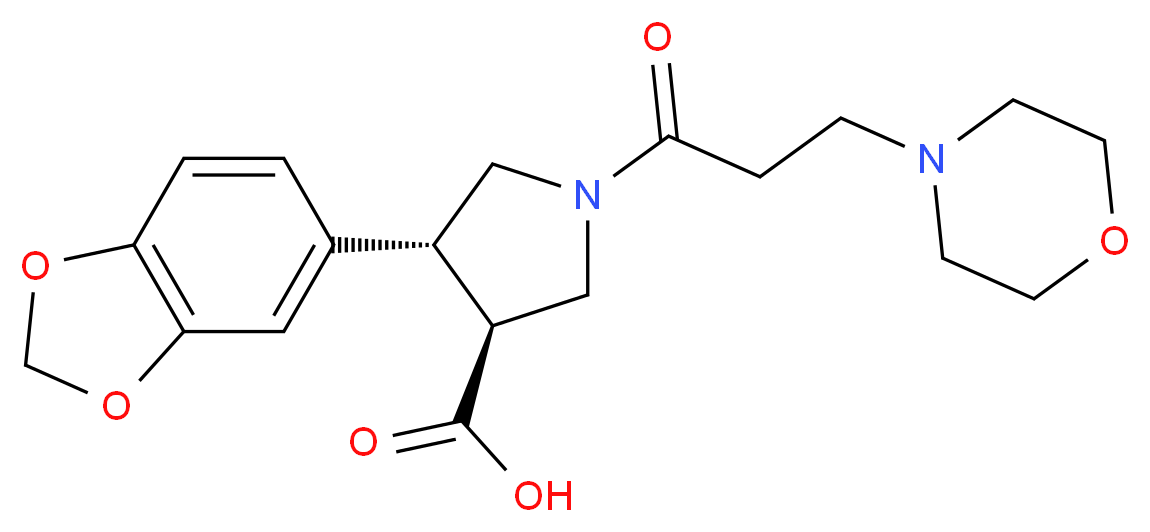 (3S*,4R*)-4-(1,3-benzodioxol-5-yl)-1-(3-morpholin-4-ylpropanoyl)pyrrolidine-3-carboxylic acid_Molecular_structure_CAS_)