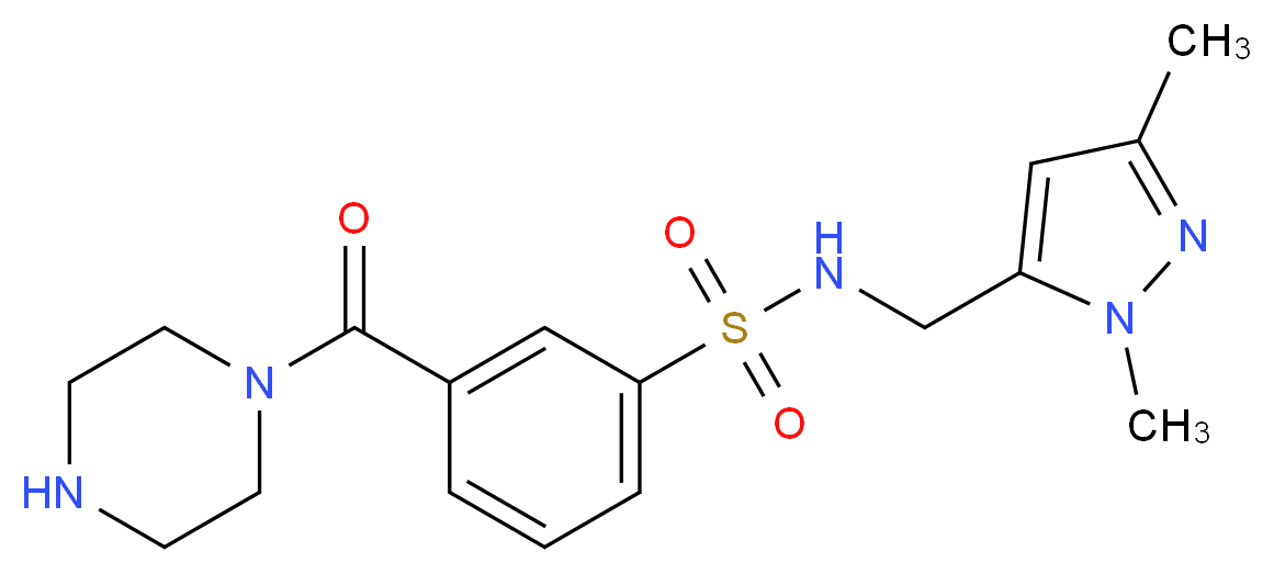 N-[(1,3-dimethyl-1H-pyrazol-5-yl)methyl]-3-(piperazin-1-ylcarbonyl)benzenesulfonamide_Molecular_structure_CAS_)